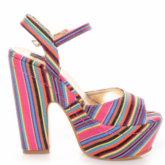 YOKI Kelly Fuchsia Guatemala Striped Platform 9 - Picture 1 of 6